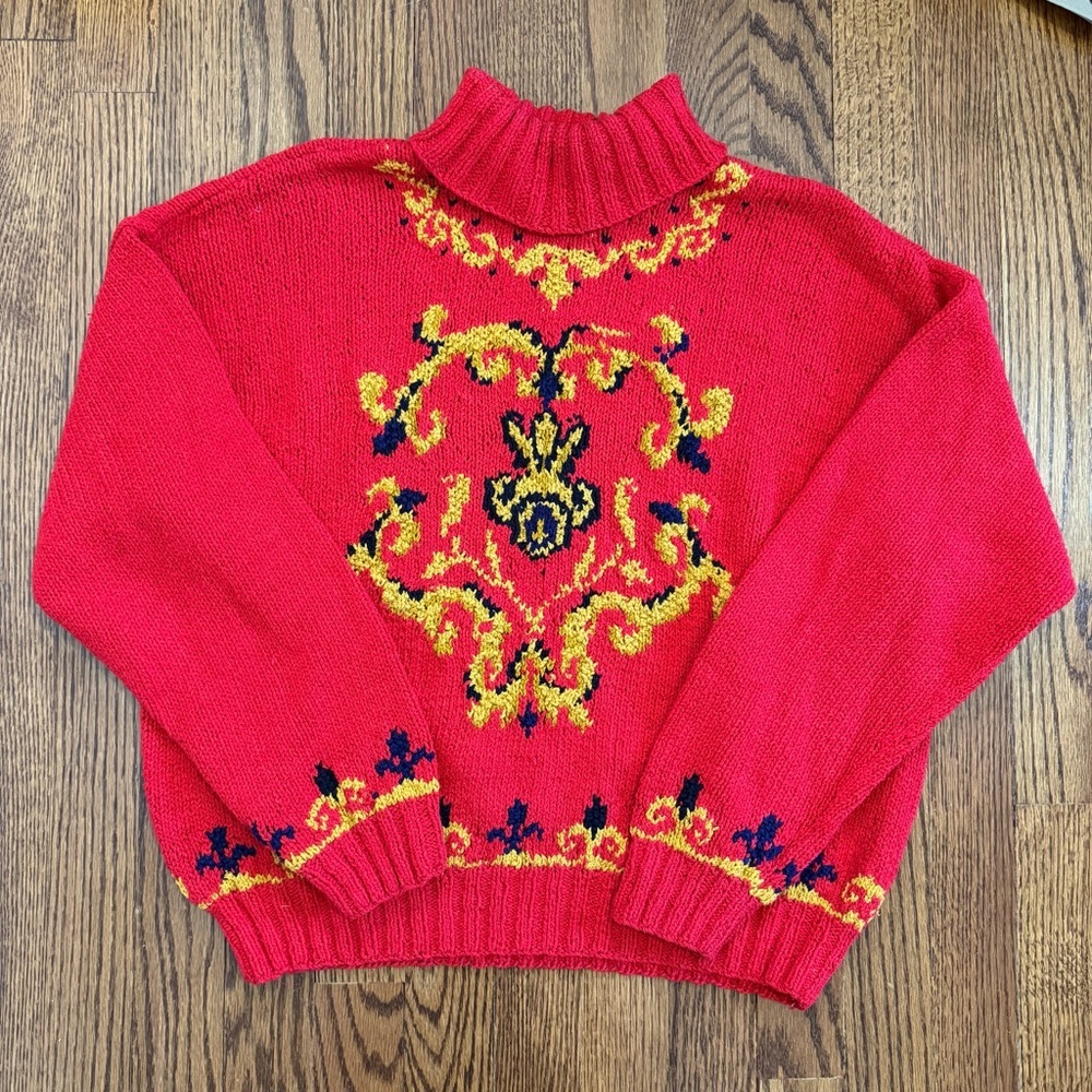 Liz Claiborne Petite Collection Vintage Red Crest Sweater Size Medium Petite